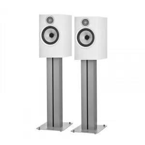 Bowers & Wilkins 606 S3 Bookshelf Speakers White with FS-600 S3 Silver Stands