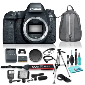 Canon EOS 6D Mark II DSLR Camera (Body Only), 26.2MP Full-Frame CMOS Sensor, DIGIC 7 Image Processor w/ 8 Piece Accessories