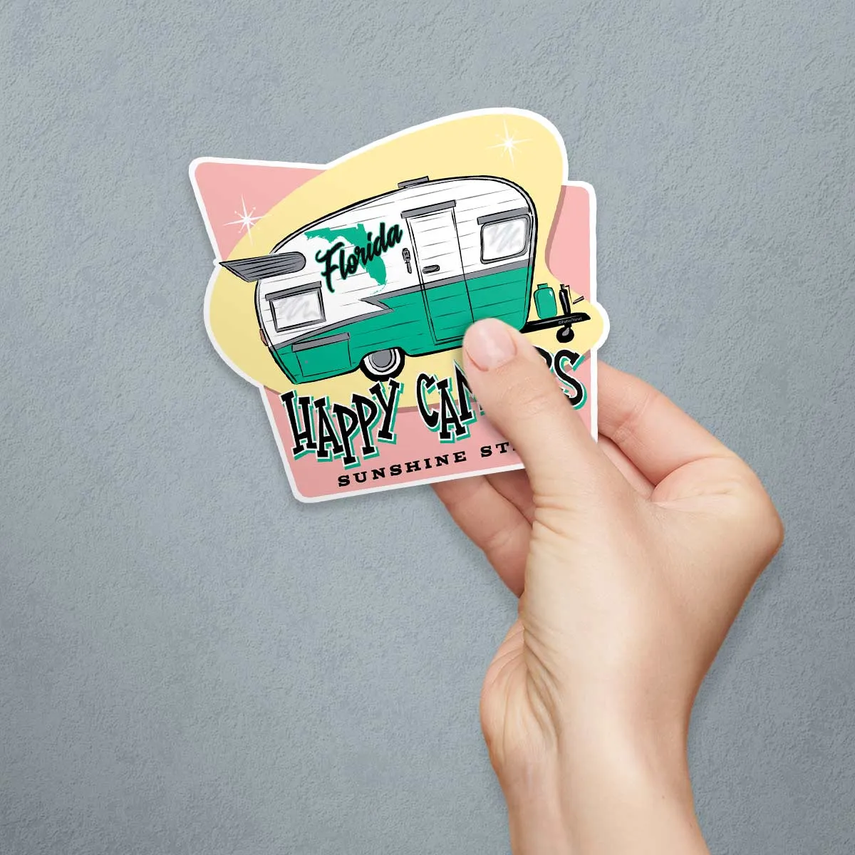 Florida Happy Campers Retro Die Cut Vinyl Sticker