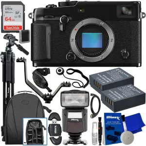 Fujifilm X-Pro3 Mirrorless Camera (Body Only, Black)   SanDisk 64GB Ultra SDXC Memory Card, V-Shaped Flash Bracket With 3 Cold Shoes, 2X Replacement Batteries &amp; Much More