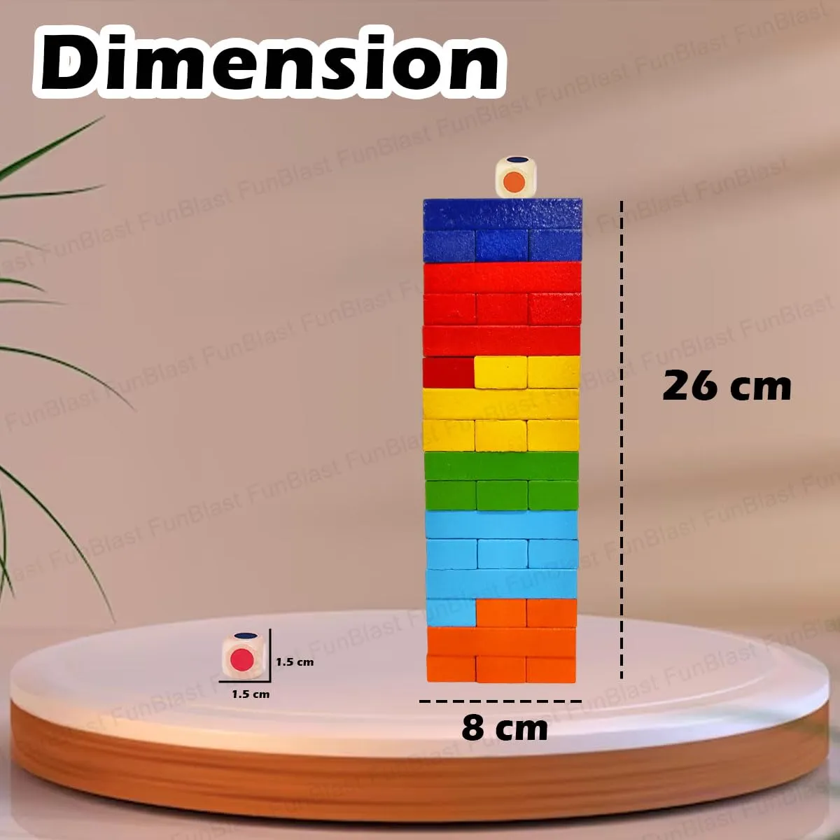 FunBlast Wooden Blocks 48 Pcs Challenging Color Wooden Tumbling Tower, Toys with Dices Board Educational Puzzle Game (Multi Color)