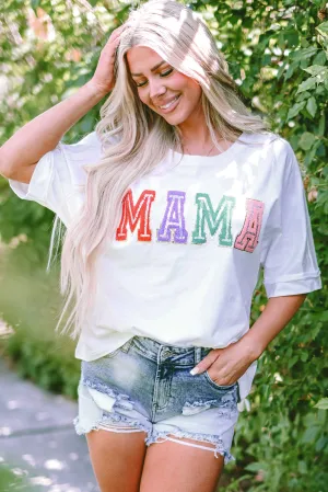 MAMA Chenille Patched Crew Neck T Shirt