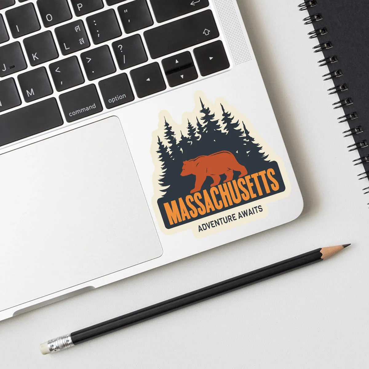 Massachusetts Adventure Bear Die Cut Vinyl Sticker