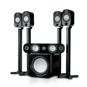 Monitor Audio Apex Speaker Package Black with 4 Apex A10 Bookshelf Speakers and Apex A40 Centre Speaker and Monitor Audio Silver W12 Subwoofer