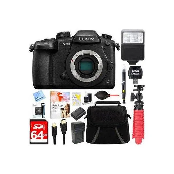 Panasonic Lumix GH5 Digital Camera w/ WiFi (Body)   64GB Flash Memory Bundle