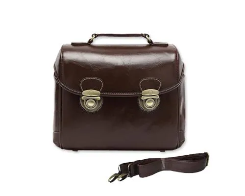 Retro DSLR Leather Shoulder Bag with Detatchable Strap - Dark Brown