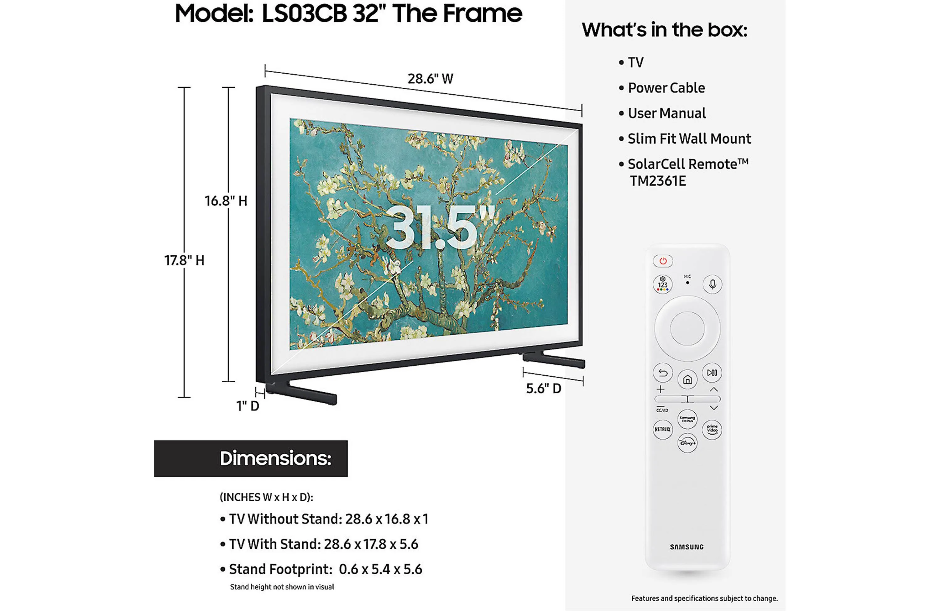 Samsung "The Frame" QN32LS03C 32" Smart QLED 1080p TV with HDR and Art Display Modes