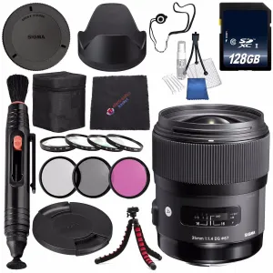 Sigma 35mm f/1.4 DG HSM Art Lens for Canon DSLR Cameras #340101   67mm 3 Piece Filter Kit   128GB SDXC Memory Card   Lens Pen Cleaner Bundle