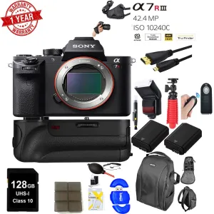 Sony a7R III 42.4MP Full-frame Mirrorless Interchangeable Lens Camera with Dual Battery   Battery Grip   128GB Pro Memory Supreme Bundle